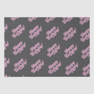 Papel De Seda Parabéns, Cinza Escuro, Script Rosa