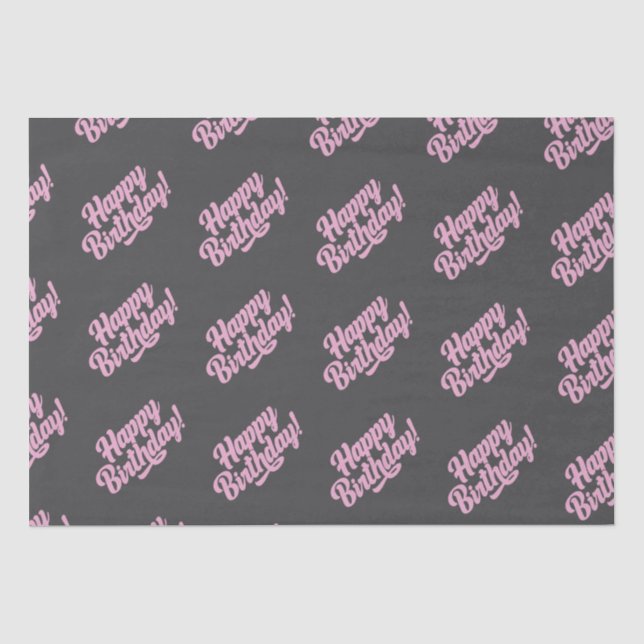 Papel De Seda Parabéns, Cinza Escuro, Script Rosa (Frente )