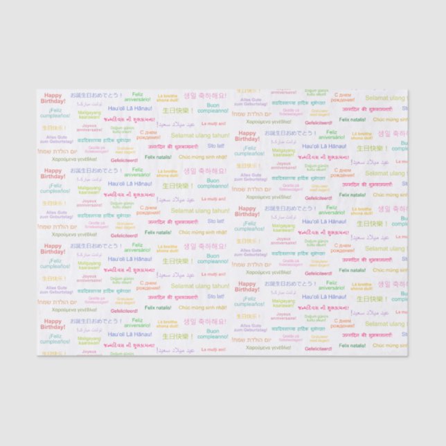 Papel De Seda Parabéns em muitos idiomas diferentes no domingo (Frente )