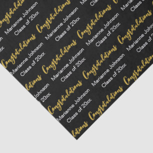 Papel De Seda Parabéns Nome do Graduado Preto Branco Dourado