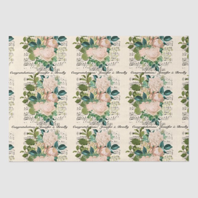 Papel De Seda Parabéns pelo Casamento Adicionar Nomes Rosa Efême (Frente )