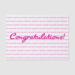 Papel De Seda Parabéns! Repetição de Script Casual Rosa Quente