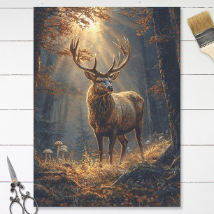 Papel De Seda Parada majestosa de veados na desnuvem de floresta