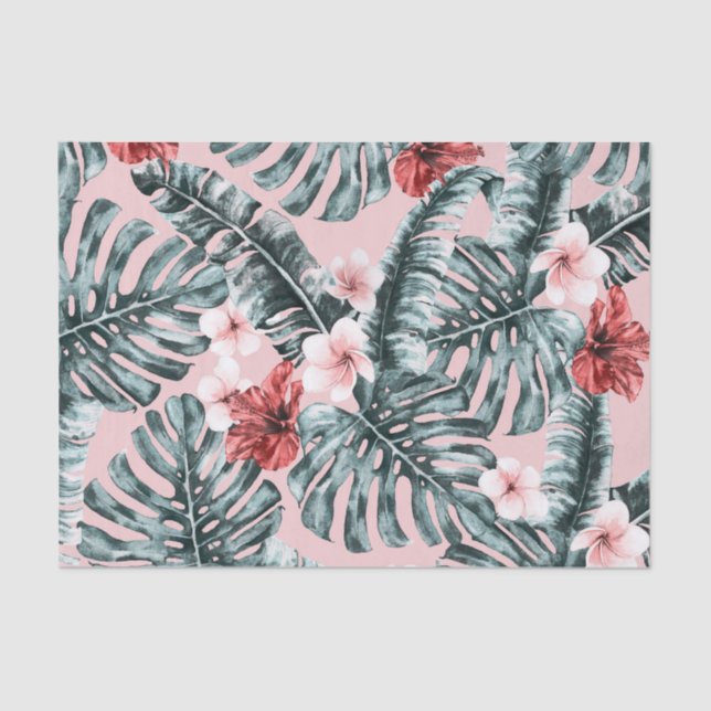Papel De Seda Paraíso Rosa Tropical Ilha Floral Botânica (Frente )