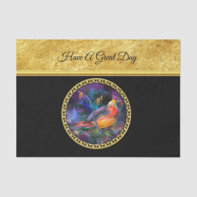 Papel De Seda Pardal amarelo alaranjado e roxo da pintura a óleo (Frente )