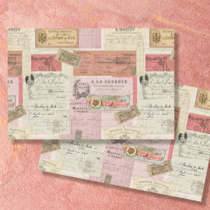 Papel De Seda Paris Ephemera French Vintage Pink Beige Decoupage