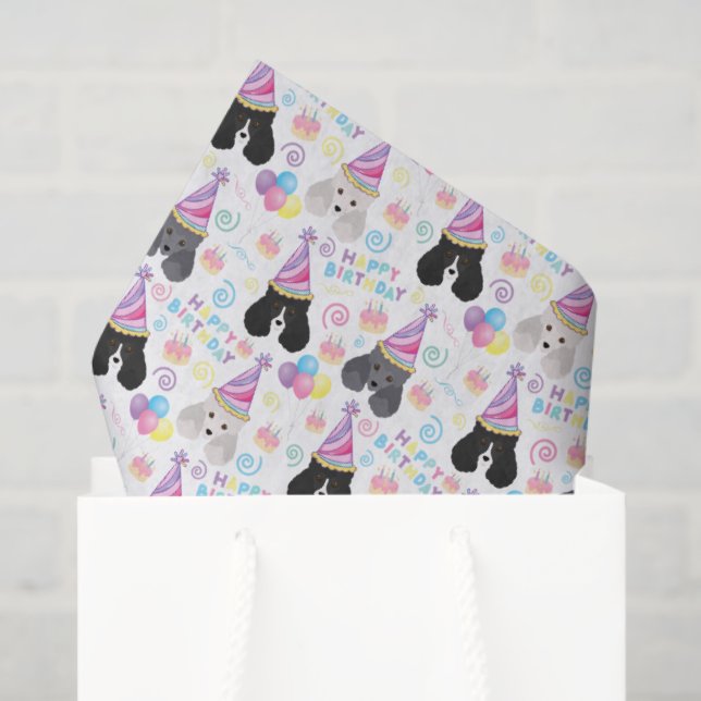 Papel De Seda Parti Poodle Birthday Tissue Paper in White (Sacola de presentes)