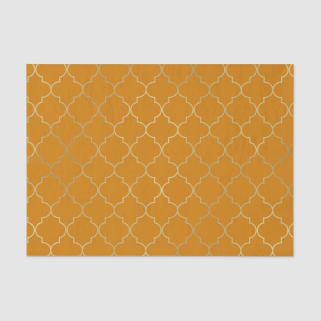 Papel De Seda Partido de Padrão de Quatrefoil Amarelo e Dourado  (Frente )