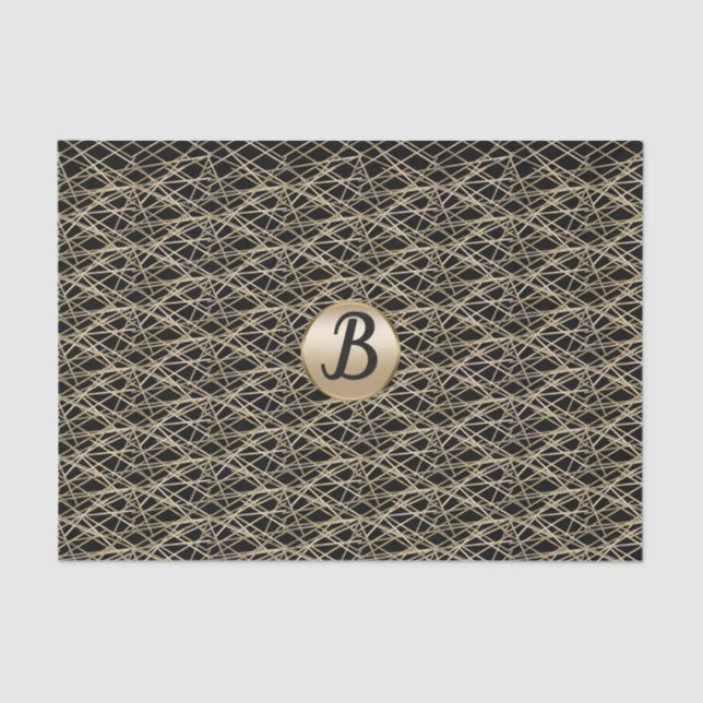 Papel De Seda Partido do Glamor Glam Monograma do Abstrato Negro (Frente )