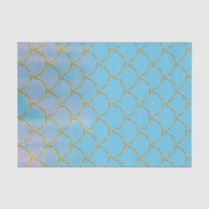 Papel De Seda Partido iridescente azul & Dourado da sereia do