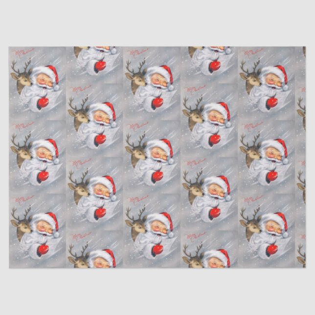 Papel De Seda Partido retro da rena do papai noel do natal (Frente )