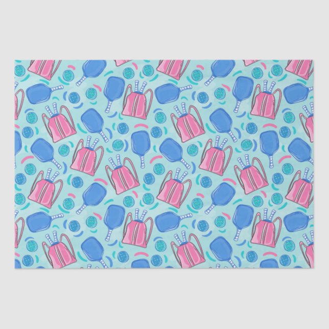 Papel De Seda Pás de picleball e bolas azuis (Frente )