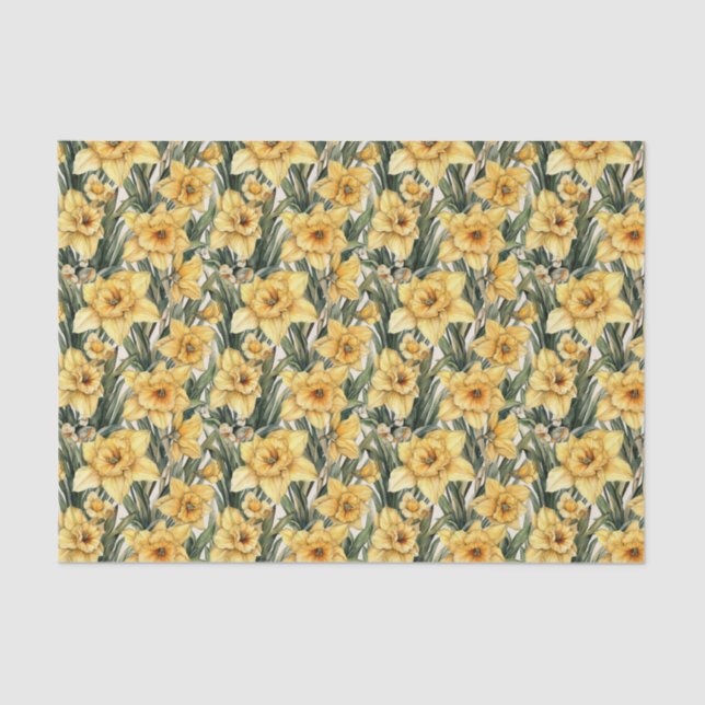 Papel De Seda Páscoa Floral de Aquarela Daffodil Exclusivo (Frente )