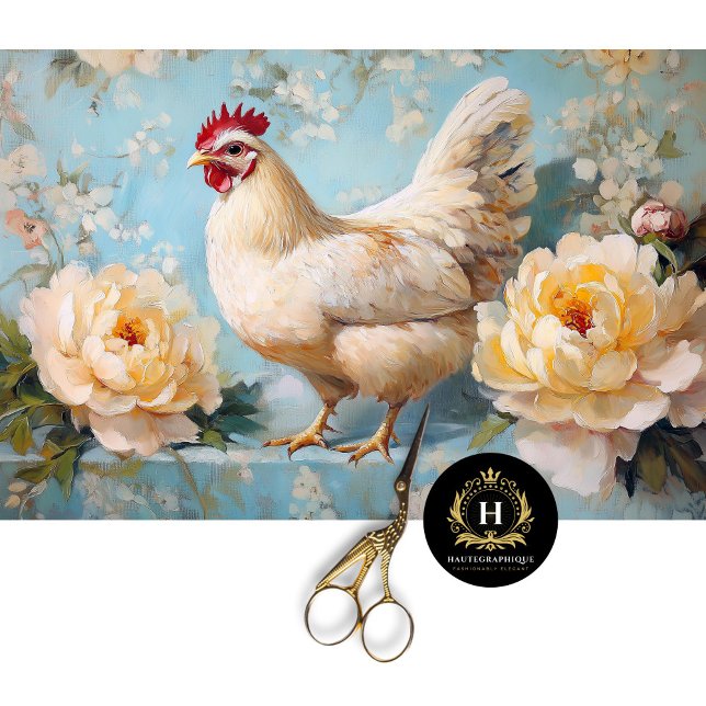Papel De Seda Páscoa frango branco rosas amarelas decoupage (Criador carregado)