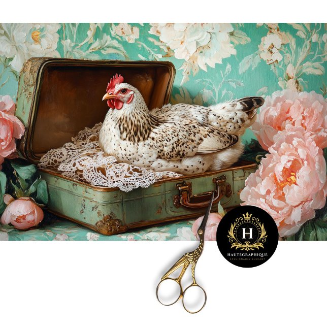 Papel De Seda Páscoa Hen Green Suitcase Floral Lace Decoupage (Criador carregado)