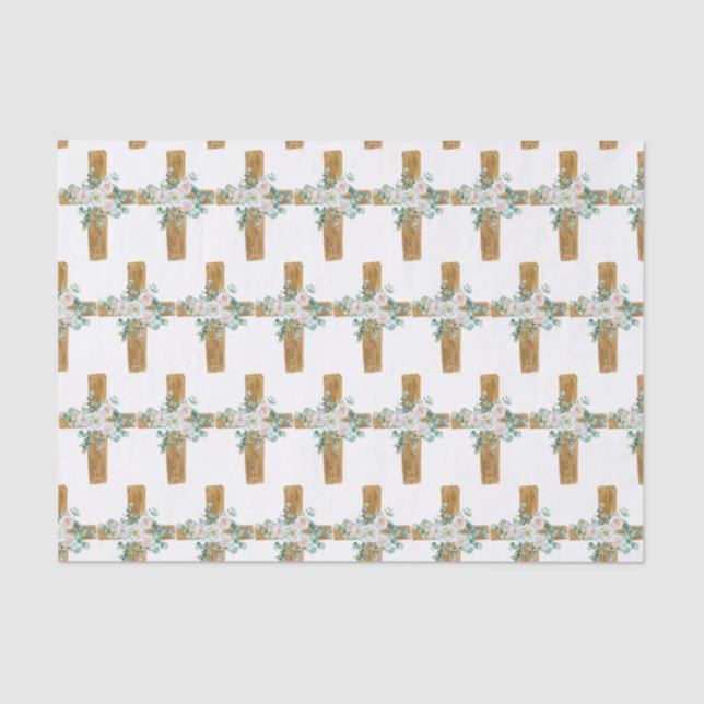 Papel De Seda Páscoa Watercolor Cruz Floral (Frente )