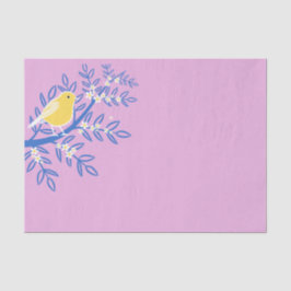 Papel De Seda Pássaro Amarelo Ilustrado em um Fundo Rosa