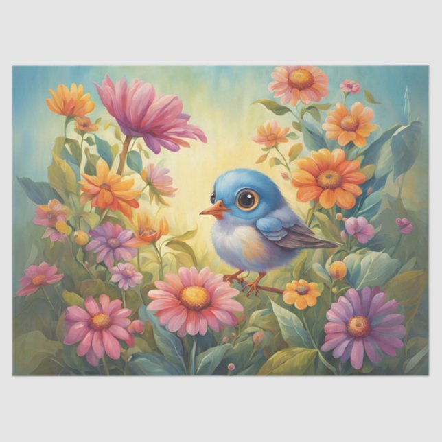 Papel De Seda Pássaro Bebê de Olhos Grandes no Jardim (Frente )