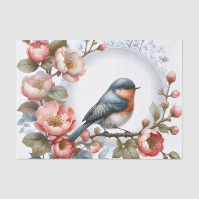 Papel De Seda Pássaro bonito amava flores desacoplando (Frente )