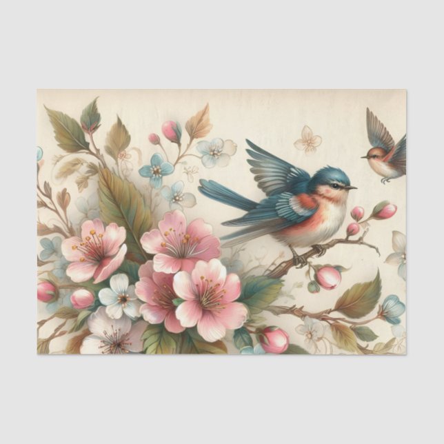Papel De Seda Pássaro bonito amava flores desacoplando (Frente )