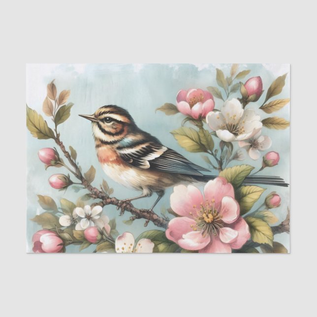 Papel De Seda Pássaro bonito amava flores desacoplando (Frente )