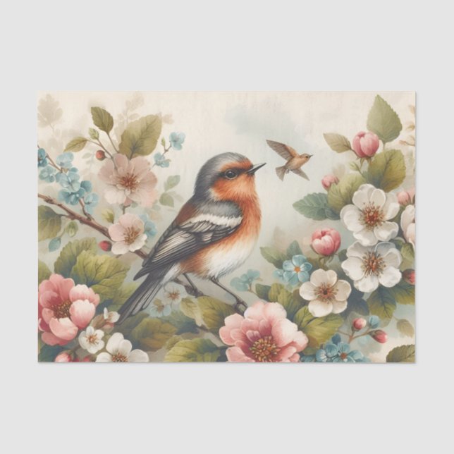 Papel De Seda Pássaro bonito amava flores desacoplando (Frente )
