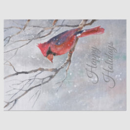 Papel De Seda Pássaro Cardinal de inverno de Natal Aquarela