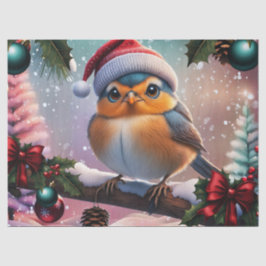 Papel De Seda Pássaro de Natal bonito sentado num galho