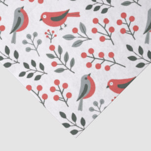 Papel De Seda Pássaro de Natal com Frutas Vermelhas Modernas
