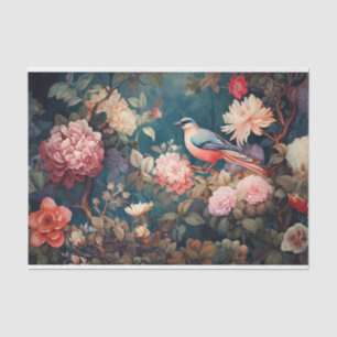 Papel De Seda Pássaro e florais, cor-de-rosa, cor-de-rosa
