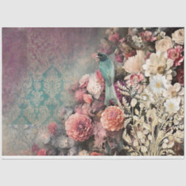 Papel De Seda Pássaro e Floral, desligar padrões de patchwork de