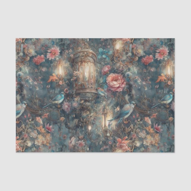 Papel De Seda Pássaro Elegante e Lanternas (Frente )