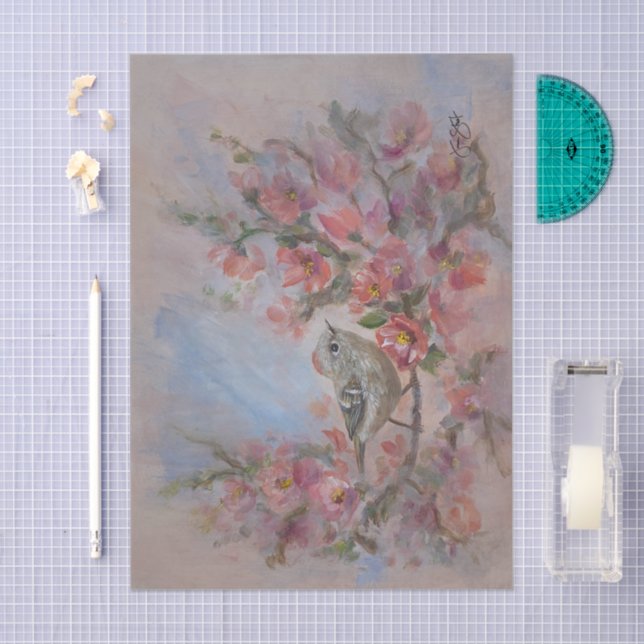 Papel De Seda Pássaro Estrelinha-de-coroa-rubi (Arte )