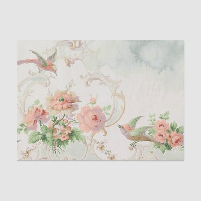 Papel De Seda Pássaro Floral Romântico (Frente )