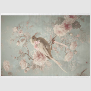 Papel De Seda Pássaro & Flores, Pastéis Suaves, Arte Romântica
