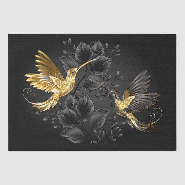 Papel De Seda Pássaro Humino Negro e Dourado (Frente )