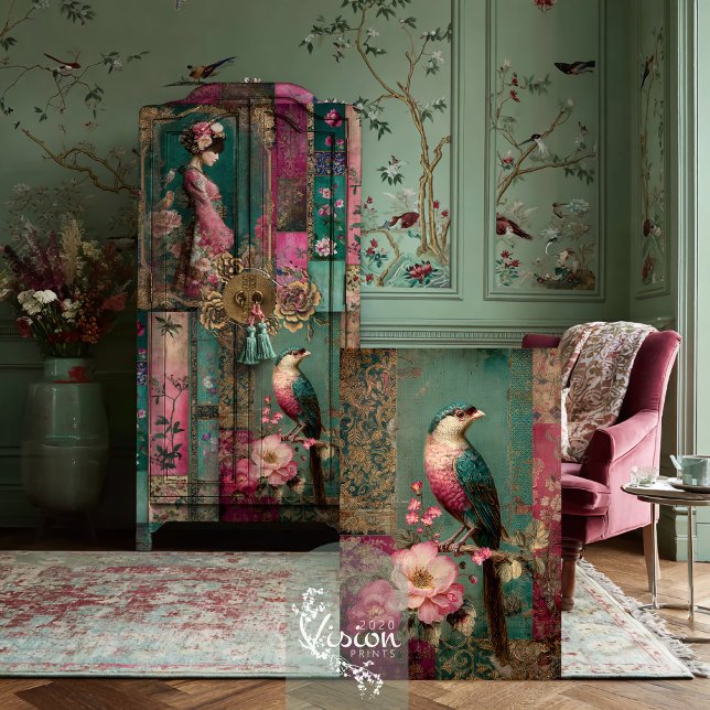 Papel De Seda Pássaro Oriental e Arte de Colagem Floral (Oriental Garden, Bird & Floral, Patchwork Collage, Chinoiserie Art, Decoupage Tissue Paper)
