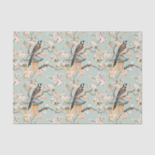 Papel De Seda Pássaro Oriental Pastel e Frutas