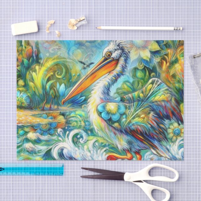 Papel De Seda Pássaro Pelicano na Wonderland Floral Decoupage (Arte )