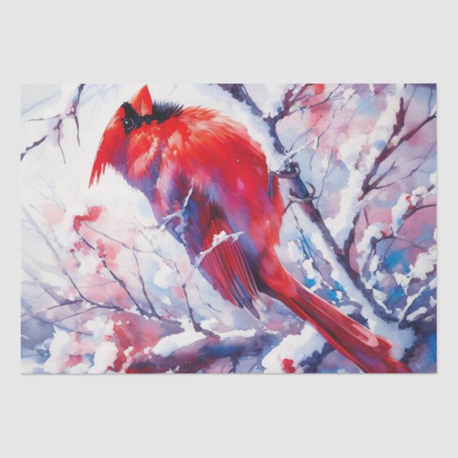 Papel De Seda Pássaro Vermelho Inverno (Frente )