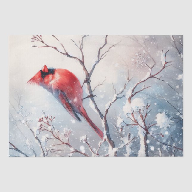 Papel De Seda Pássaro Vermelho Inverno (Frente )