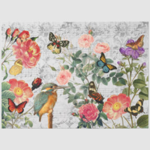 Papel De Seda Pássaro Vintage, Flores Borboletas Música, Decoupa