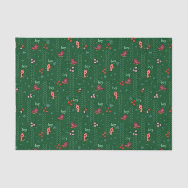 Papel De Seda Pássaros alegres verde de Natal (Frente )