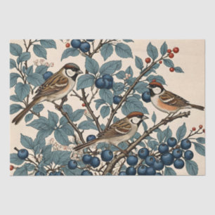 Papel De Seda Pássaros Antigos e Decoupage de Mirtilos