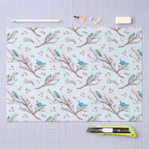 Papel De Seda Pássaros Antigos em Ramos de Flor de Cerejeira