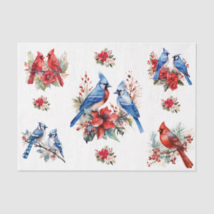 Papel De Seda Pássaros Azuis Cardinals Aquarela Elementos Decoup