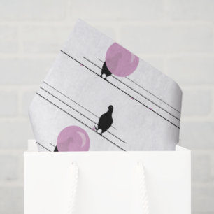 Papel De Seda Pássaros bonitos e engraçados em um padrão de fio