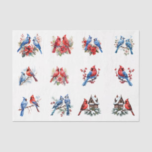Papel De Seda Pássaros Cardinals em Aquarela Elementos de Decoup