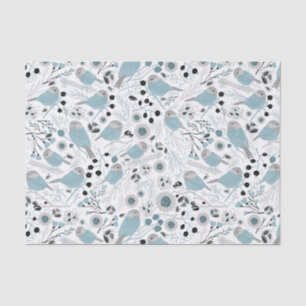 Papel De Seda Pássaros Chickadee Pretos Com Placa