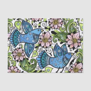 Papel De Seda Pássaros _Chirping e Flowers_Gift do primavera da